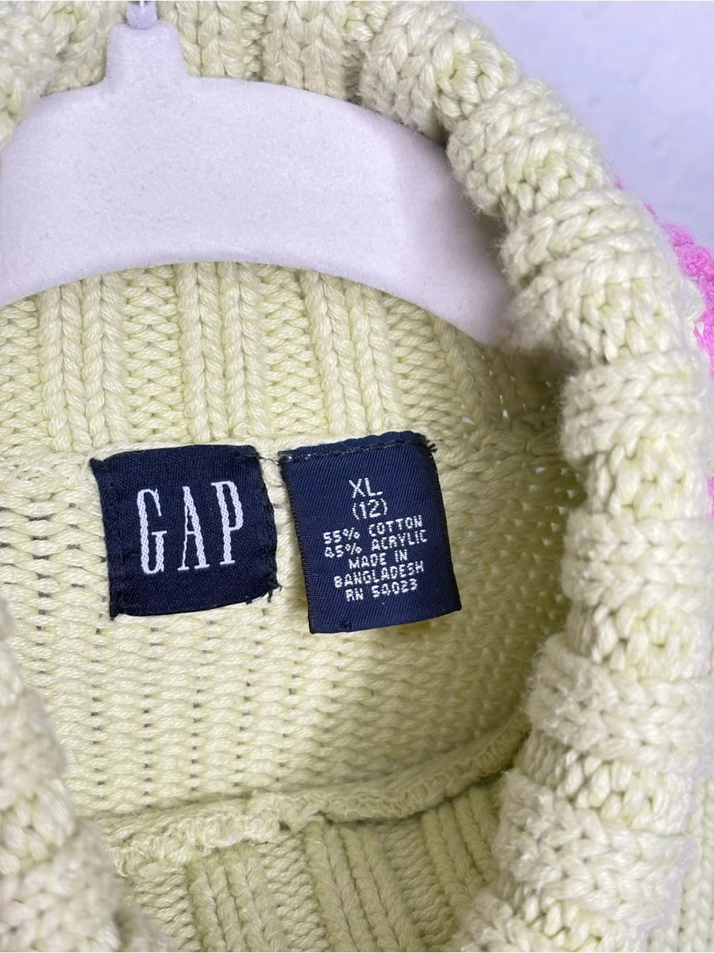 GAP Vintage Colorblock Striped Turtleneck Sweater in Yellow, Pink, Gray & Green